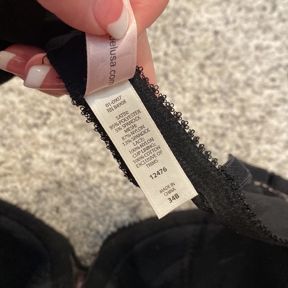 Jezebel pink satin black lace bra pantie lingerie set 34B S - Picture 6 of 6